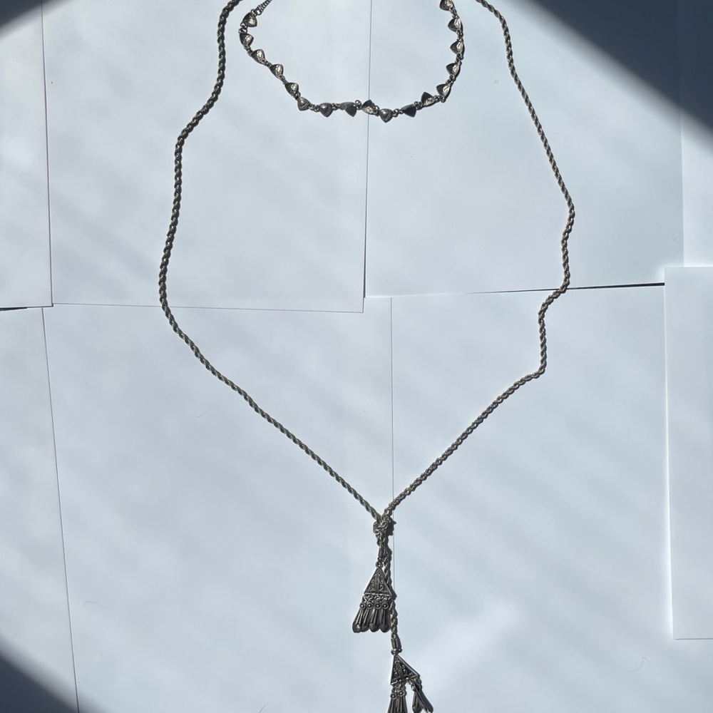 Bohemian Layered Silver Necklace with Tasseled Pendant